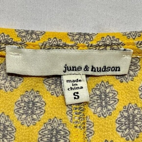 june & hudson Summer Top Women's Small Yellow Floral Open Front Tie Wrap Blouse - Picture 11 of 11